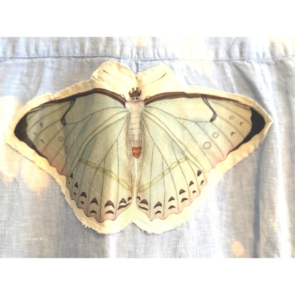Upcycled Linen Shirt Dress Clown Patch Butterfly Back Small - Picture 5 of 10